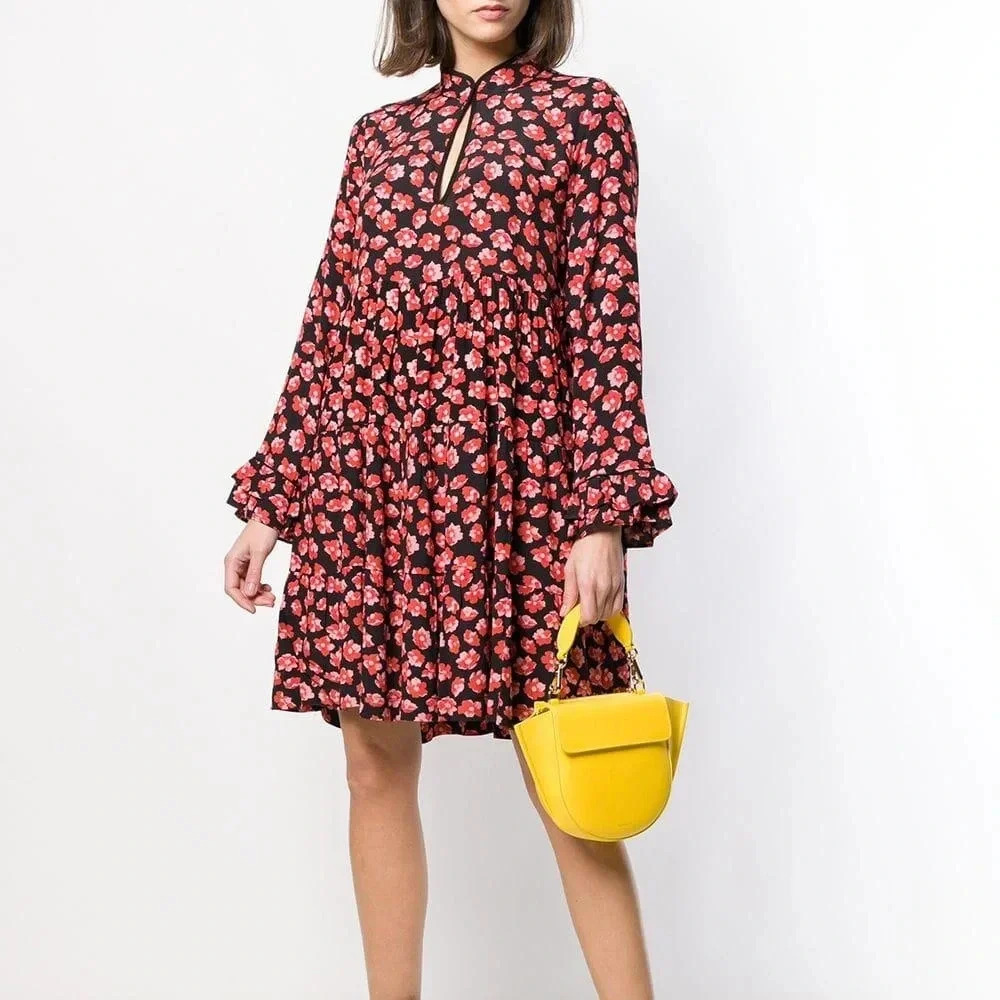 Ganni S Lindale Red Floral Crepe Mini Dress - Picture 2 of 13